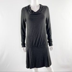 Daniele Alessandrini Size 12 Gray Cowl Neck Long Sleeve Dress with Drop Waist